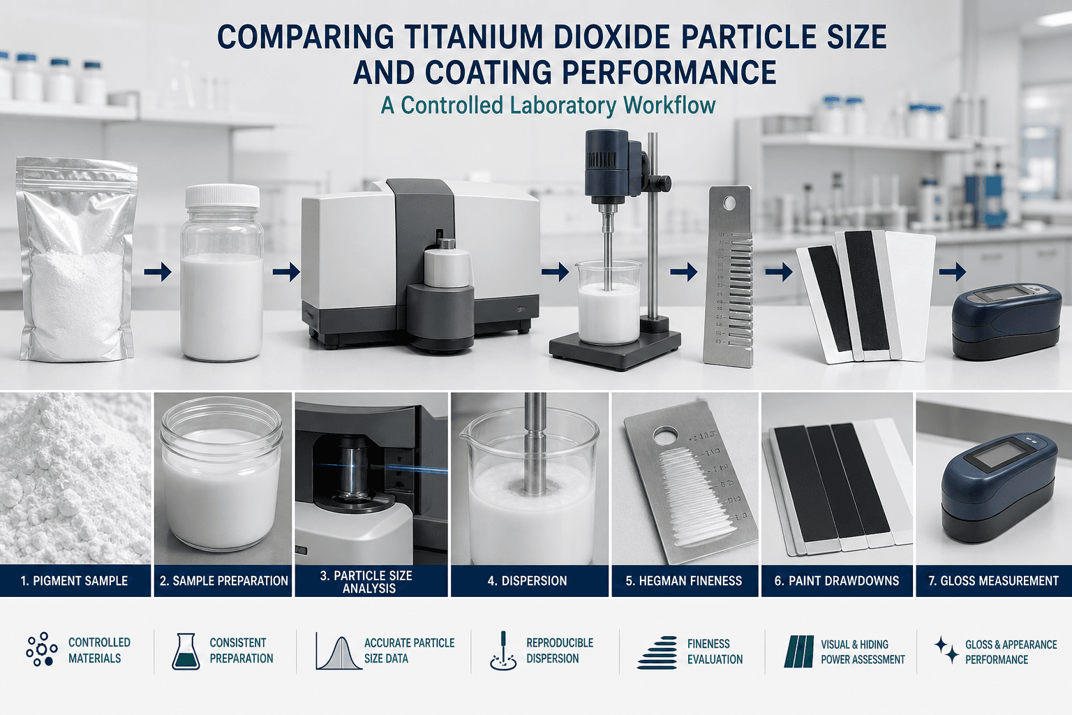 titanium dioxide loading in paint coatings laboratory workflow from particle analysis and dispersion to drawdown and gloss testing