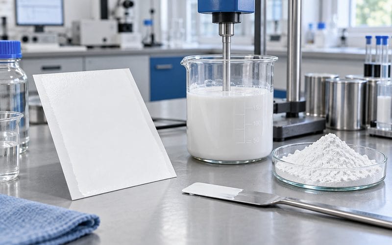 Kaplama laboratuvarında beyaz su bazlı astar çekme paneli ve titanyum dioksit numunesi